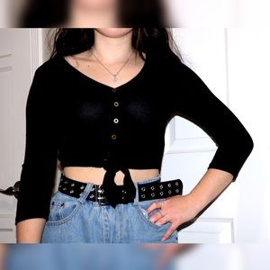 Black Long Sleeve Crop Top
